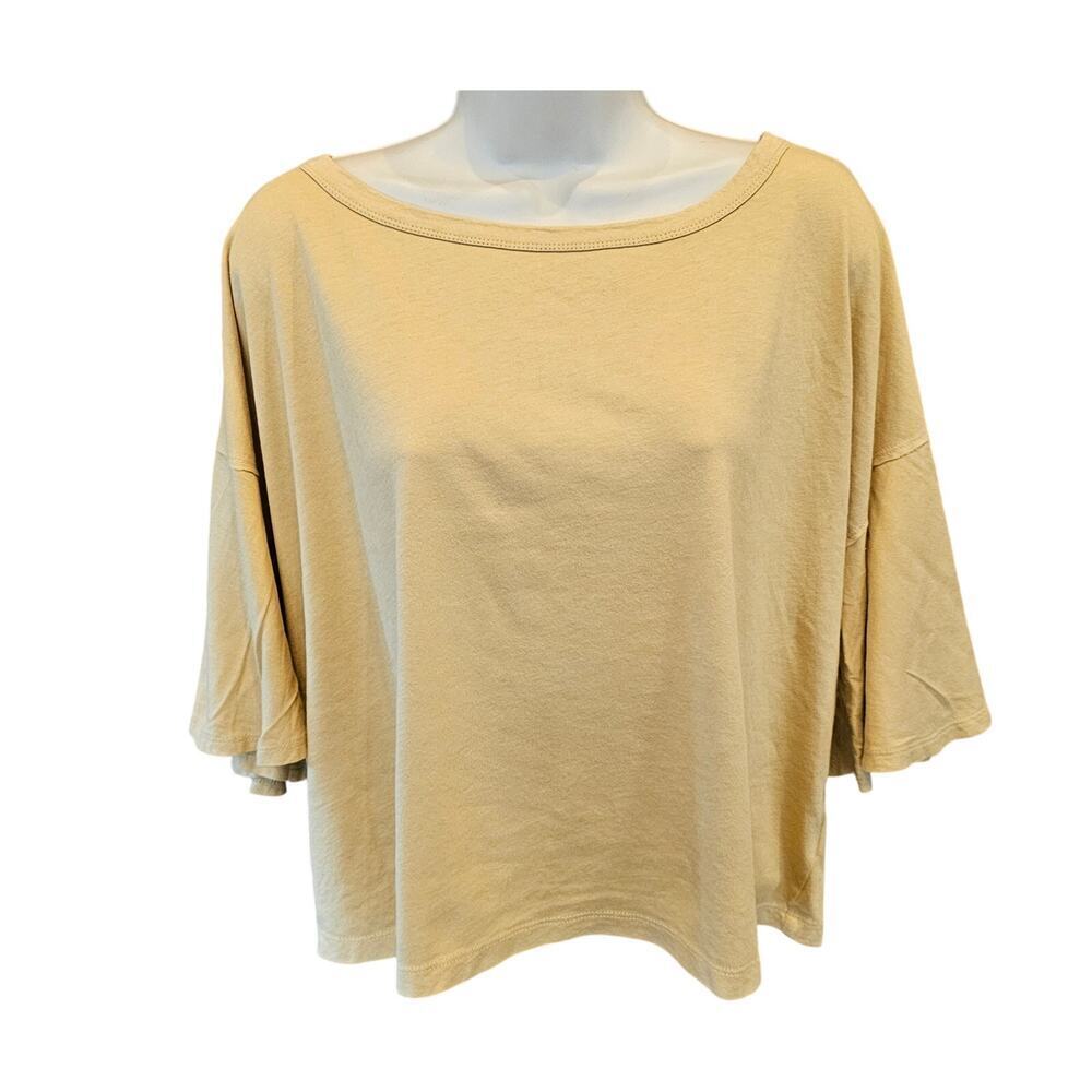 Fly Style Washed Yellow Flutter Sleeve Tee L large lulu neutral crop minimalist